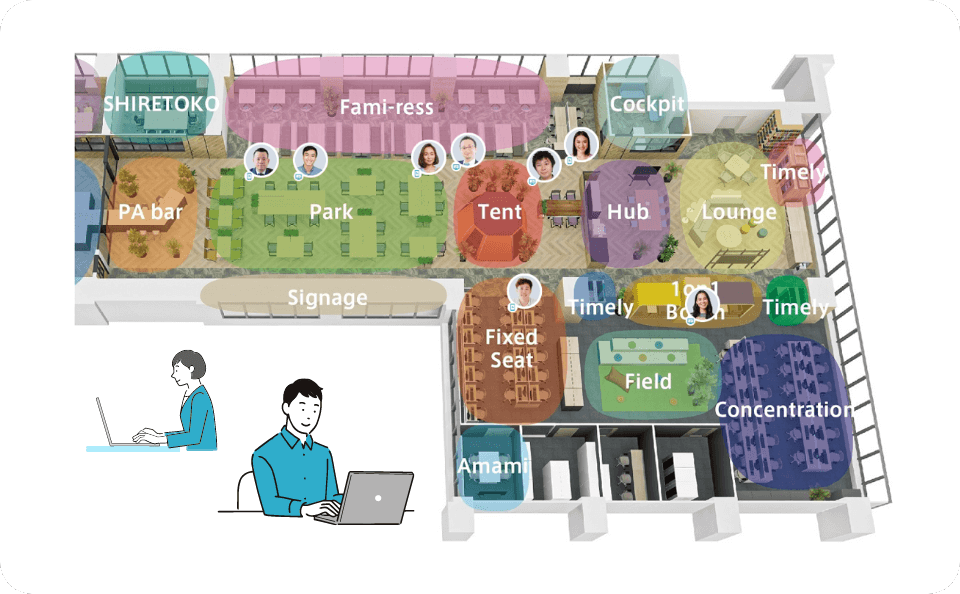 誰がどこにいるのか、従業員の居場所を把握できる